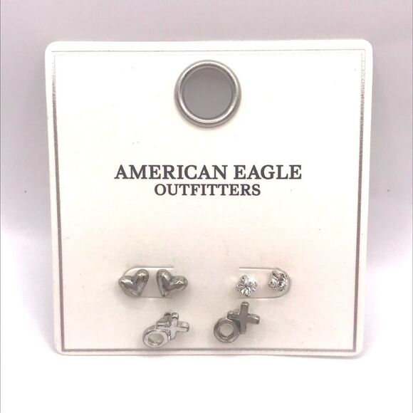 American Eagle Outfitters Minimalist Silver Stud Earrings Set - Picture 1 of 5